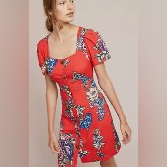 Maeve Anthropologie Button Down Red Floral Dress - Picture 1 of 7